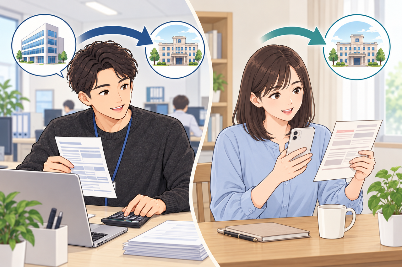 勤務先が給与から差し引いて納める特別徴収と、本人が納める普通徴収を左右で示す図